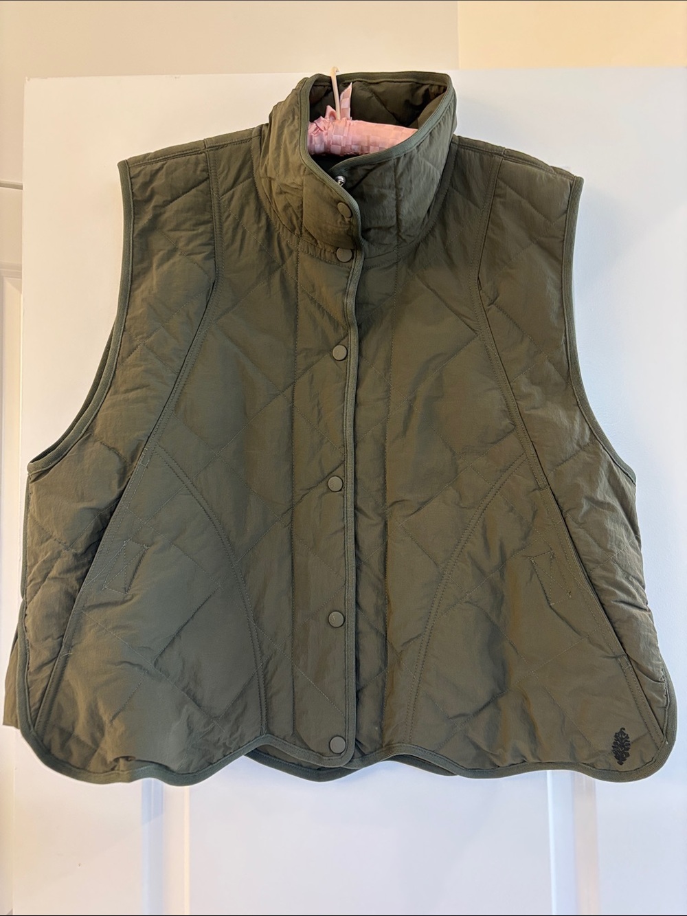 Free People Quilted Olive Green Women's Collar Vest